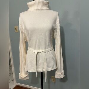 Winter White Belted Turtleneck Sweater - Large